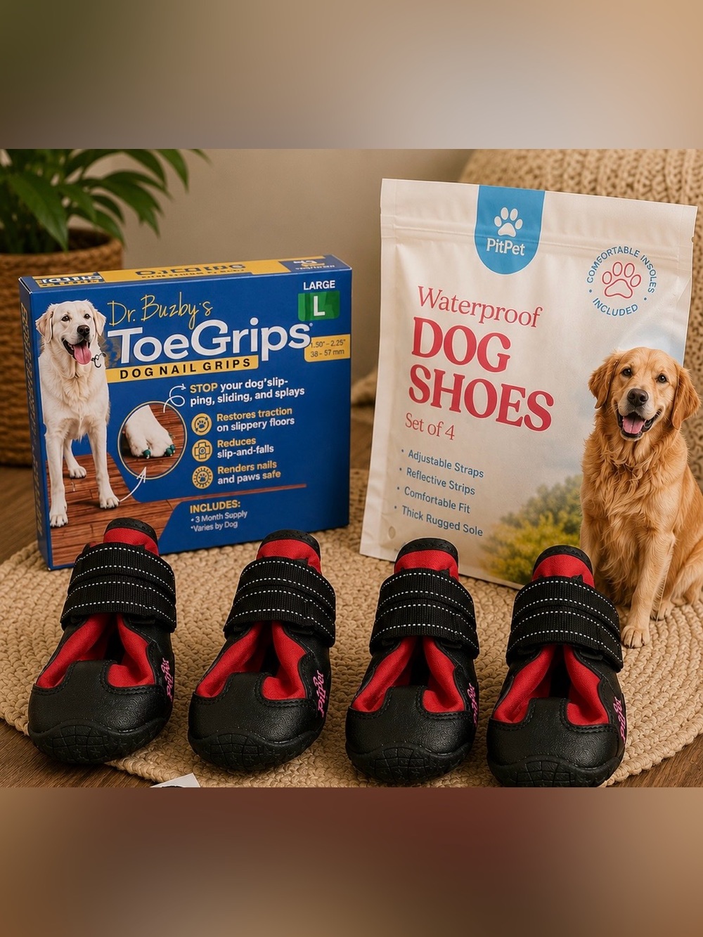 PitPet Waterproof Dog Boots | Size 6 Large Breed | Set + Insoles + Nail Grips